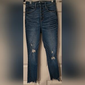 Abercrombie & Fitch Sz 00 5 Button High Rise Super Skinny Distressed Blue Jeans